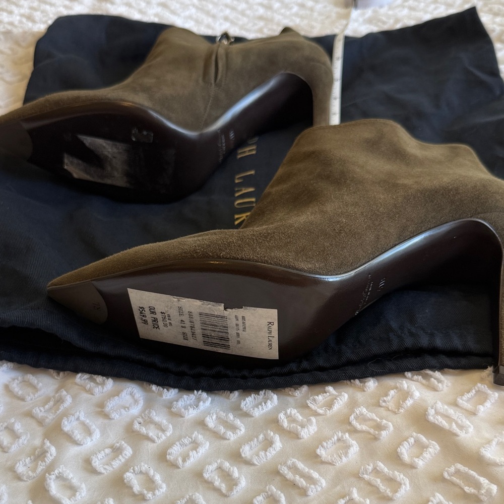 Ralph Lauren Purple Label Olive Green Suede Booties - Picture 5 of 6